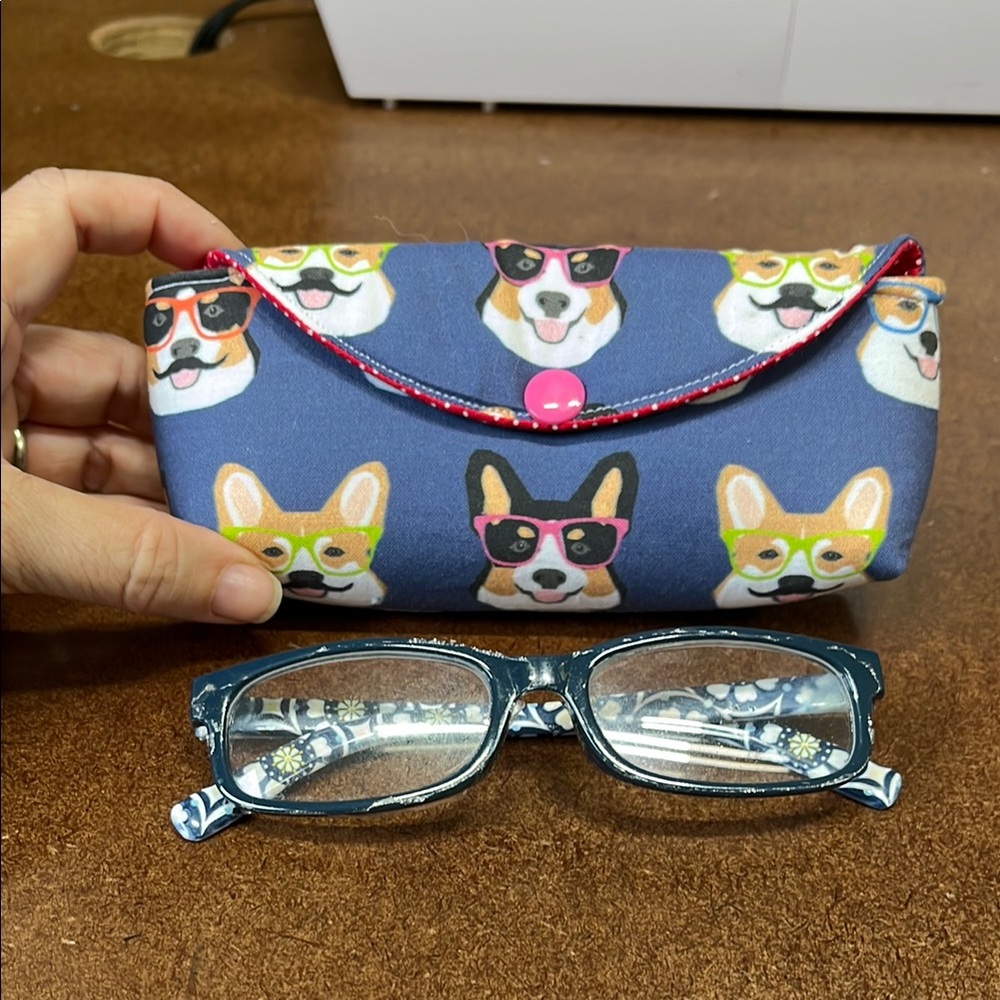 Corgi Print Glasses Case with Blue Glasses